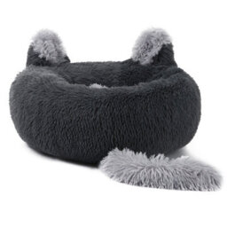 Living And Home Grey Round Soft Plush Pet Dog Cat Kitten Bed With Cute Ears 50 Cm - thumbnail 3