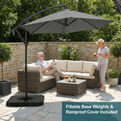 banana parasol patio umbrella Outsunny 3m Cantilever w/ Fillable Base, Wind Protection Strap, Cover, Brown Product Highlights 2.2m Summer Brights Pale Banana