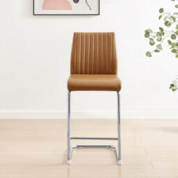Furniturebox Uk Lorenzo 2X  Tan Faux Leather & Silver Leg Counter Stools - thumbnail 5