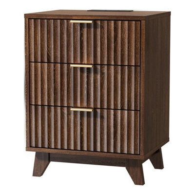 Walnut Bedside Table With Charging Station, Grille Nightstand - image 1