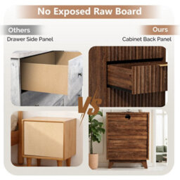 Walnut Bedside Table With Charging Station, Grille Nightstand - thumbnail 2