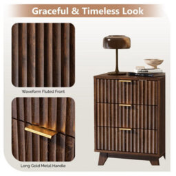 Walnut Bedside Table With Charging Station, Grille Nightstand - thumbnail 3