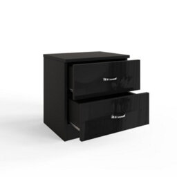Fwstyle 2 Drawer Bedside Chest Black Gloss Nightstand Bedroom Furniture - thumbnail 4