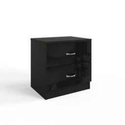 Fwstyle 2 Drawer Bedside Chest Black Gloss Nightstand Bedroom Furniture - thumbnail 3