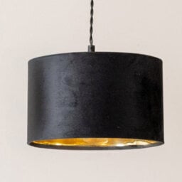 Valuelights Reni Black Velvet & Gold Drum Shade 3 Drop Bar Black Diner Ceiling Pendant Light - thumbnail 3