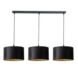Valuelights Reni Black Velvet & Gold Drum Shade 3 Drop Bar Black Diner Ceiling Pendant Light - thumbnail 2