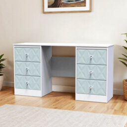 Genoa Ready Assembled Matt Duck Egg Blue & White 6 Drawer Non-Extendable Dressing Table (H)785mm (W)1248mm (D)390mm