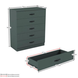 Lassic Vida Designs Riano 4 Piece Bedroom Set (1 Drawer Bedside Chest, 5 Drawer Chest, 3 Door 2 Drawer Mirrored Wardrobe), Green - thumbnail 4