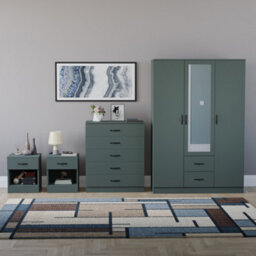 Lassic Vida Designs Riano 4 Piece Bedroom Set (1 Drawer Bedside Chest, 5 Drawer Chest, 3 Door 2 Drawer Mirrored Wardrobe), Green - thumbnail 7