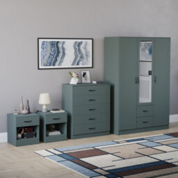 Lassic Vida Designs Riano 4 Piece Bedroom Set (1 Drawer Bedside Chest, 5 Drawer Chest, 3 Door 2 Drawer Mirrored Wardrobe), Green - thumbnail 6
