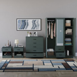 Lassic Vida Designs Riano 4 Piece Bedroom Set (1 Drawer Bedside Chest, 5 Drawer Chest, 3 Door 2 Drawer Mirrored Wardrobe), Green - thumbnail 2