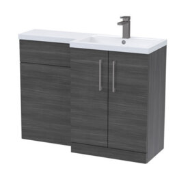 Balterley Right-Hand Bathroom Vanity And Wc Unit Combination, Basin - 1100mm - Woodgrain Anthracite, Brushed Pewter Handles - thumbnail 1