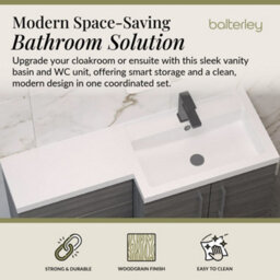 Balterley Right-Hand Bathroom Vanity And Wc Unit Combination, Basin - 1100mm - Woodgrain Anthracite, Brushed Pewter Handles - thumbnail 2