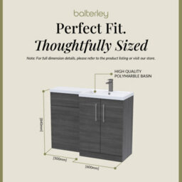Balterley Right-Hand Bathroom Vanity And Wc Unit Combination, Basin - 1100mm - Woodgrain Anthracite, Brushed Pewter Handles - thumbnail 5