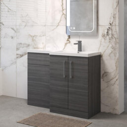 Balterley Right-Hand Bathroom Vanity And Wc Unit Combination, Basin - 1100mm - Woodgrain Anthracite, Brushed Pewter Handles - thumbnail 4