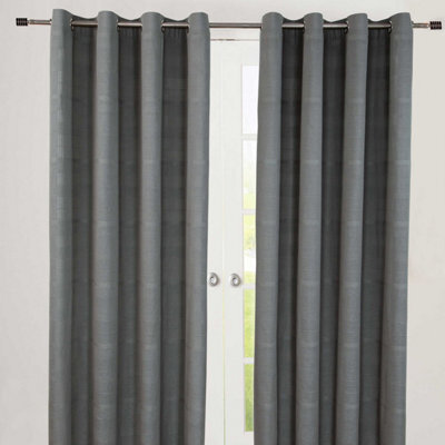 "Homescapes Cotton Rajput Ribbed Charcoal Grey Curtain Pair, 66 X 72"" Drop" - image 1