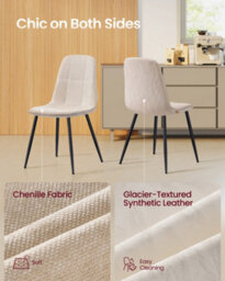 LEDREM Dining Chairs Set Of 2, Kitchen Chairs, Metal Frame, Adjustable Feet, Easy To Clean, Chenille Fabric - thumbnail 4