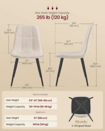 LEDREM Dining Chairs Set Of 2, Kitchen Chairs, Metal Frame, Adjustable Feet, Easy To Clean, Chenille Fabric - thumbnail 3