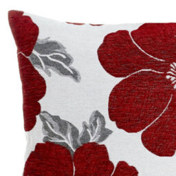 Luxury Living Poppy Luxury Floral Chenille Cushion Red/grey - thumbnail 2