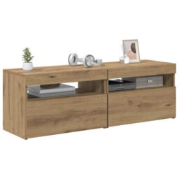 Berkfield Modern Tv Cabinets With Led Lights 2 Pcs Artisan Oak Engineered Wood - thumbnail 4