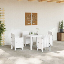 Berkfield Garden Dining Set 5 Pcs White Polt Rattan - thumbnail 3