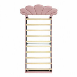 Abrihome Upholstered Velvet Bed Frame, With Adjustable Chic Petal Headboard, Solid Wood Slat, No Box Spring Needed, Single Bed, Pink - thumbnail 9