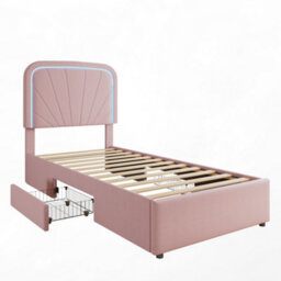 Abrihome 3Ft Kids Upholstered Bed 90X190Cm With 2 Storage Drawers, Velvet Headboard & Sturdy Slats, Pink - thumbnail 7