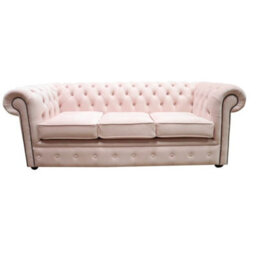 Chesterfield 3 Seater Passion Powder Pink Velvet Fabric Sofa In Classic Style - thumbnail 1