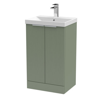 Balterley Tixall Fluted 2 Door Floor Standing Vanity Unit With Thin Edge Basin, Satin Green, 500mm - image 1