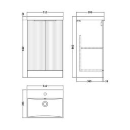 Balterley Tixall Fluted 2 Door Floor Standing Vanity Unit With Thin Edge Basin, Satin Green, 500mm - thumbnail 2