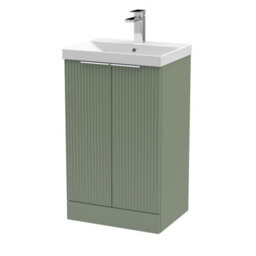 Balterley Tixall Fluted 2 Door Floor Standing Vanity Unit With Thin Edge Basin, Satin Green, 500mm - thumbnail 1