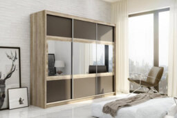Arte Canyon Oak & Lava 250Cm Mirrored Sliding Wardrobe - Bold Brown-Grey Finesse With Ample Storage - thumbnail 1