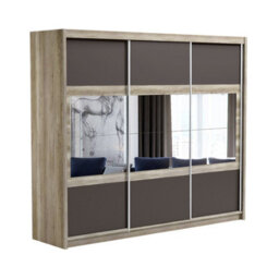 Arte Canyon Oak & Lava 250Cm Mirrored Sliding Wardrobe - Bold Brown-Grey Finesse With Ample Storage - thumbnail 2