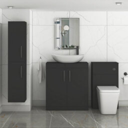 Royal Bathrooms Turin 600mm Freestanding Bathroom Vanity Unit With Sink 2 Door Matt Black & Cesar Countertop Basin - thumbnail 3