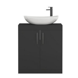 Royal Bathrooms Turin 600mm Freestanding Bathroom Vanity Unit With Sink 2 Door Matt Black & Cesar Countertop Basin - thumbnail 5