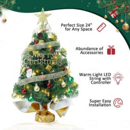 Amorly 24 In Mini Tabletop Christmas Tree With Lights, Diy Desktop Xmas Ornament, Compact Festive Decor For Home Holiday Celebrations - thumbnail 3