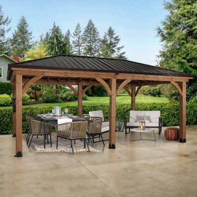 Backyard Discovery Barrington Cedar Wood Outdoor Patio Gazebo With Powerport 6.1M X 3.7M (20Ft X 12Ft) - image 1