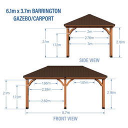 Backyard Discovery Barrington Cedar Wood Outdoor Patio Gazebo With Powerport 6.1M X 3.7M (20Ft X 12Ft) - thumbnail 3