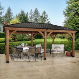 Backyard Discovery Barrington Cedar Wood Outdoor Patio Gazebo With Powerport 6.1M X 3.7M (20Ft X 12Ft) - thumbnail 1