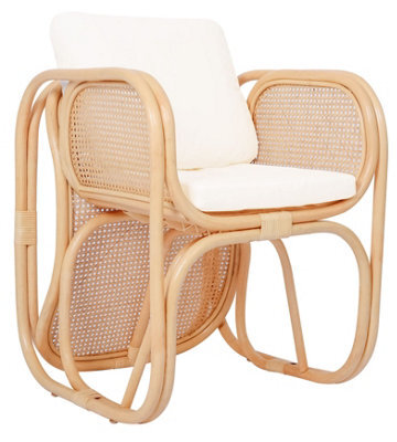 Nordlys Natural Rattan And Beige Fabric Armchair Exotic Boho Living Room - image 1