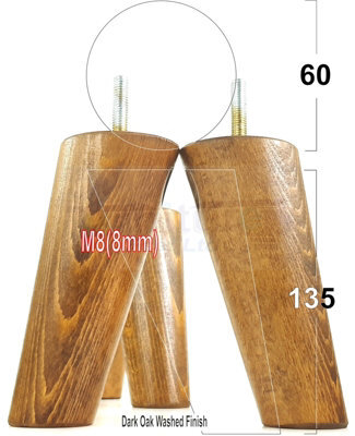 L&F Angled Wood Legs Dark Oak Washed 135mm High Set Of 4 Replacement Furniture Feet Settee Chairs Sofa M8 - image 1