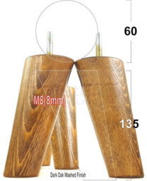 L&F Angled Wood Legs Dark Oak Washed 135mm High Set Of 4 Replacement Furniture Feet Settee Chairs Sofa M8 - thumbnail 1