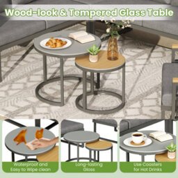 Abrihome Grey Linen 5-6 Seater Garden Lounge Set With Rope Woven Corner Sofa, Armchair, 2 Nesting Glass Tables & Adjustable Trays - thumbnail 5