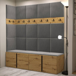 Orion Ii Hallway Set Artisan Oak Shoe Cabinet Hangers Grey Panels - thumbnail 2