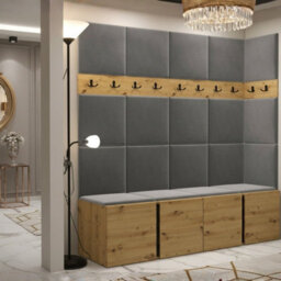 Orion Ii Hallway Set Artisan Oak Shoe Cabinet Hangers Grey Panels