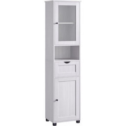 Songmics Tall Bathroom Cabinet Free Standing, Slim Bathroom Cupboard, With Open Shelf, Glass Door,space-Saving, Light Grey - thumbnail 8