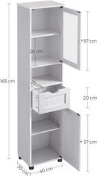 Songmics Tall Bathroom Cabinet Free Standing, Slim Bathroom Cupboard, With Open Shelf, Glass Door,space-Saving, Light Grey - thumbnail 2