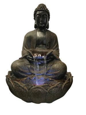 Outdoor Living UK Brown Sitting Buddha Oriental Water Feature With Cover