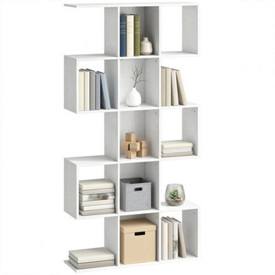 Bookshelf, 5-Tier S Shaped Bookcase, White Wood Effect - image 1