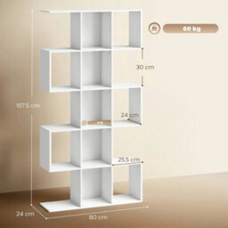 Bookshelf, 5-Tier S Shaped Bookcase, White Wood Effect - thumbnail 2